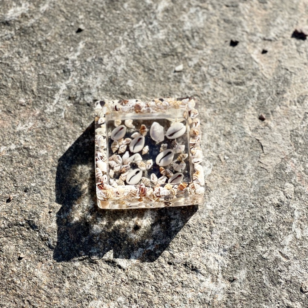 Square Seashell Clear Ashtray, Home decor, Multipurpose tray, Jewelry tray